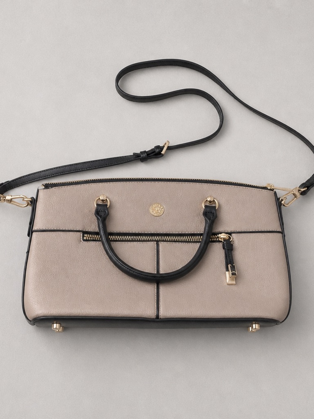 Anne Klein Taupe and Black Shoulder Satchel Bag